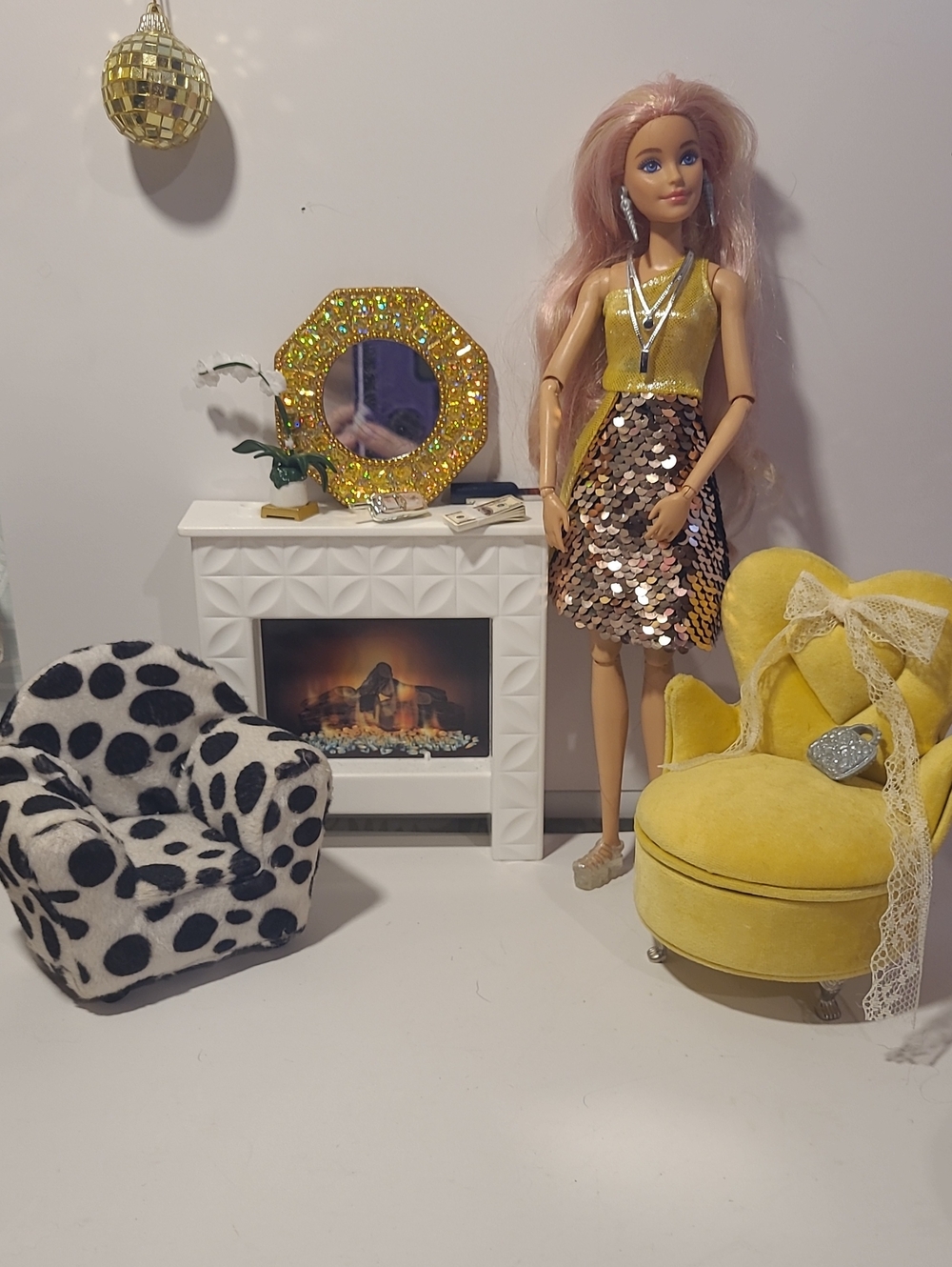 Barbie Gold & Pink Sequin Dress with Yellow Accents